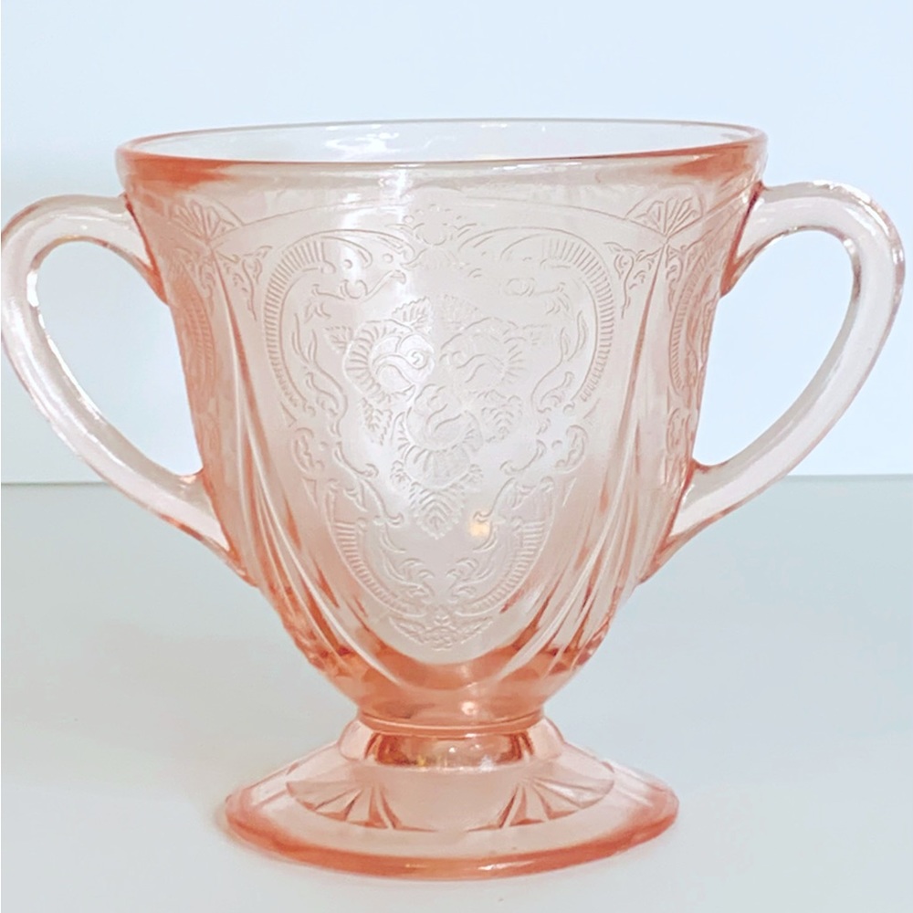 Hazel Atlas Royal Lace Pink Footed Open Sugar Bowl